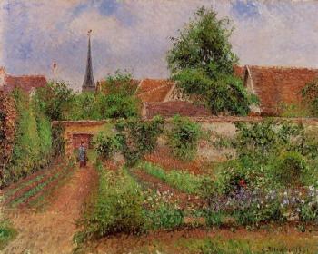 Camille Pissarro : Vegetable Garden in Eragny, Overcast Sky, Morning